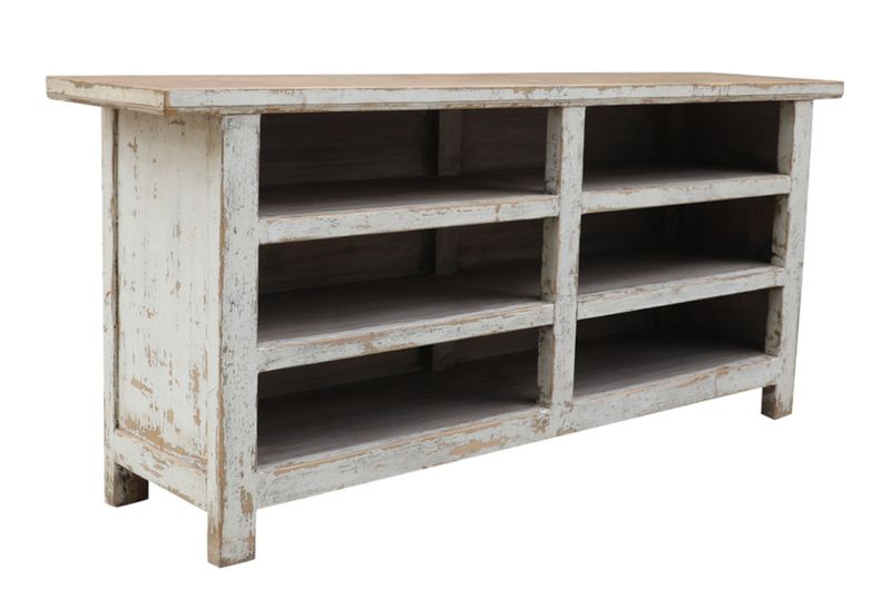 Alter Tresen shabby weiß B 200 cm, Verkaufstresen Holz Landhausstil