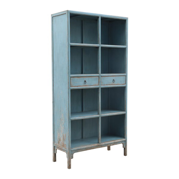 Matz Möbel Altholz Regal antik blau 2 Schubladen, antiker Landhausstil