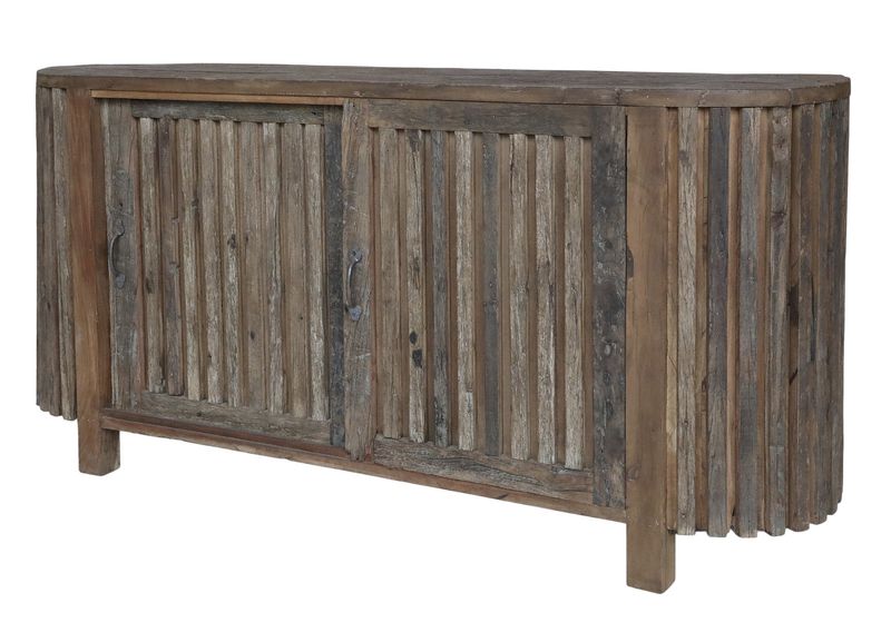JAY, Altholz Sideboard oval, stylische Recyclingholz Anrichte mit Schiebetüren