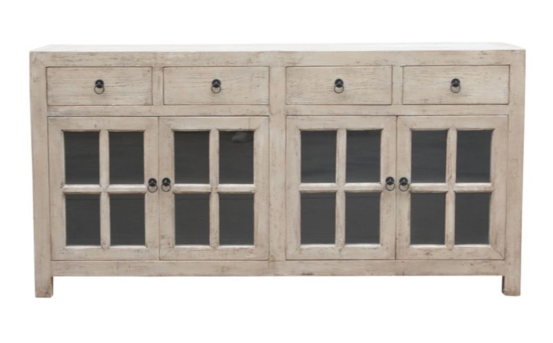 Sideboard-Vitrine SADI Altholz B 180 cm weiß gekälkt