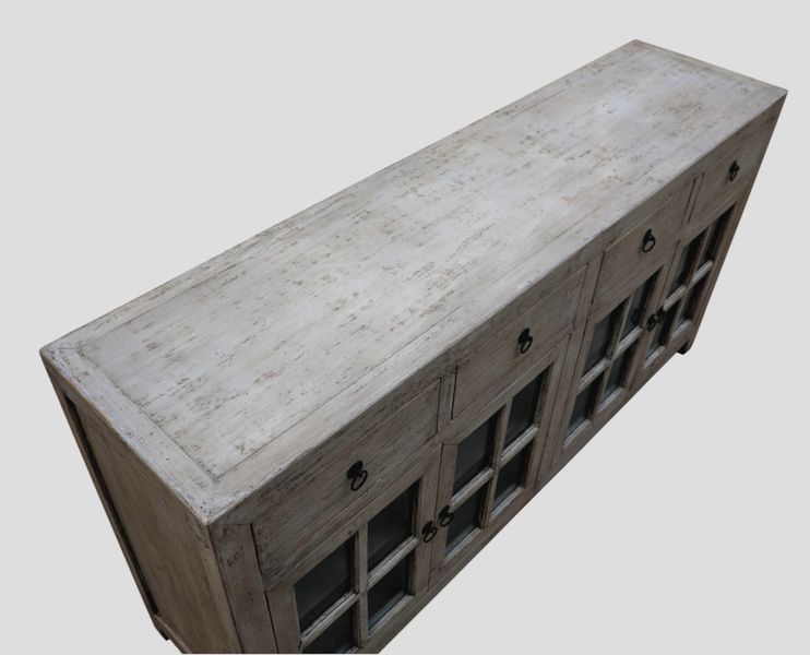 Sideboard-Vitrine SADI Altholz B 180 cm weiß gekälkt