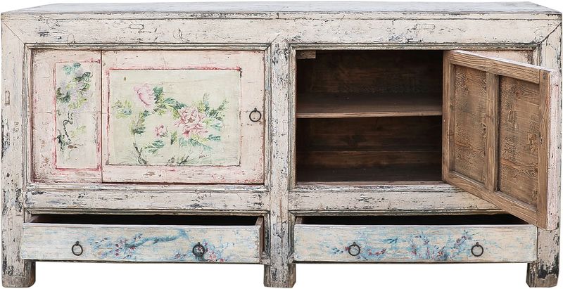 SILA 2, Altes Sideboard weiß mit Schubladen, antikes Unikat