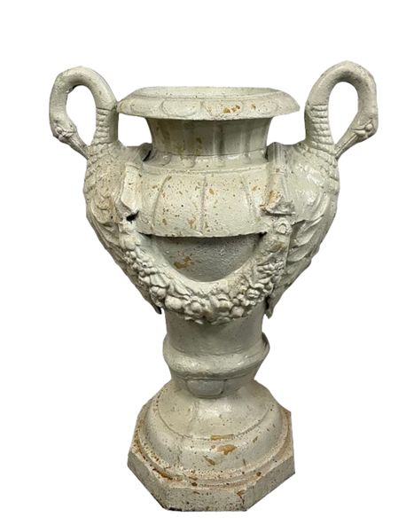 Amphore weiß shabby H 72 cm Gusseisen "Schwanenvase"