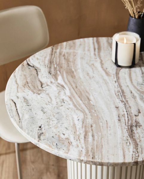 Kleiner Esstisch ARI, runder Bistrotisch D 70 cm weiß Marmor, Marmortisch