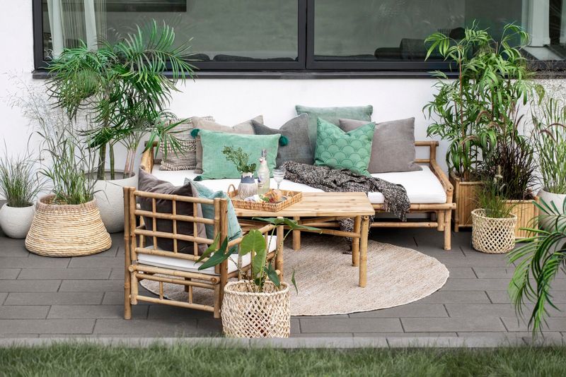 MAO, Bambus-Sessel weißes Kissen, Gartensessel