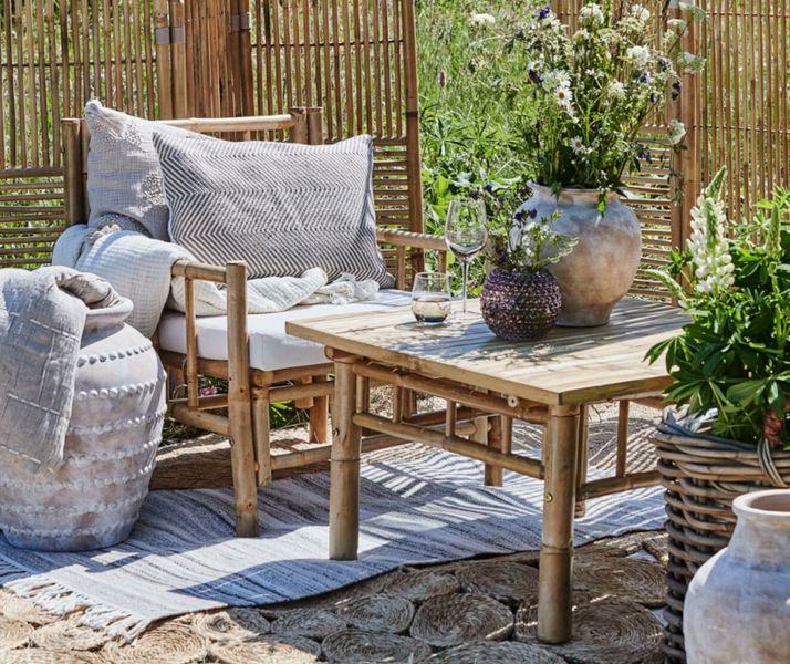 MAO, Bambus-Sessel weißes Kissen, Gartensessel
