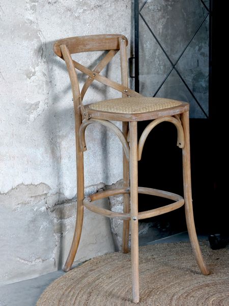 ERI, Landhaus Barhocker geweißtes Holz Kreuzlehne