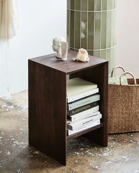 ELSA, Beistelltisch Holz, Nachttisch, kleiner Tisch mit 1 Regal