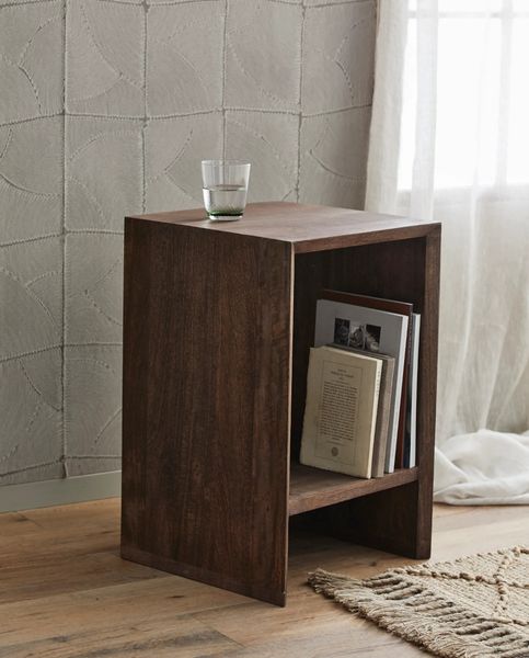 ELSA, Beistelltisch Holz, Nachttisch, kleiner Tisch mit 1 Regal