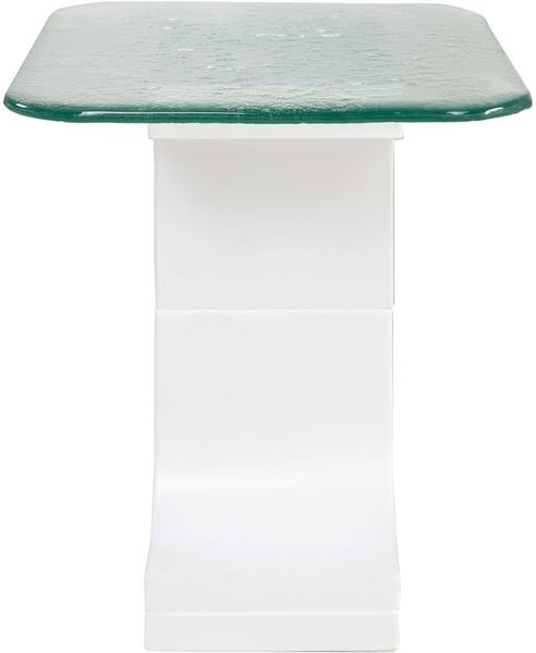 KANA, Keramik Beistelltisch B 50 cm weiß und grünes Glas, Designermöbel