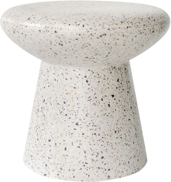 LENE, Designer Beistelltisch rund 50 cm weißer Terrazzo