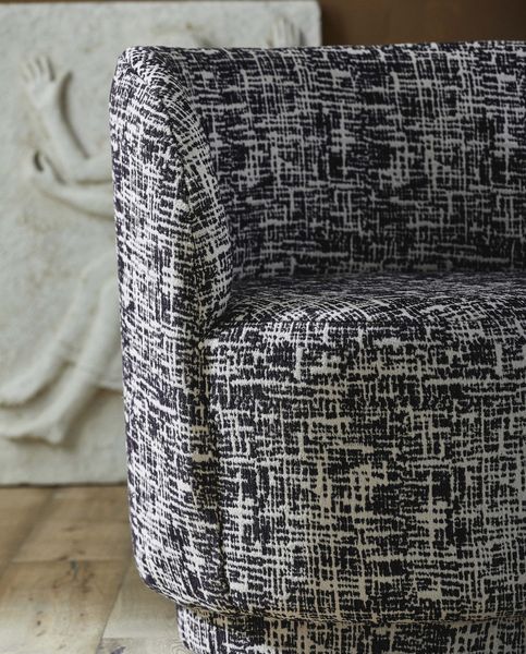 BELLA, runder Designer Sessel schwarz-weißer Stoff