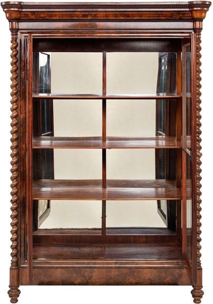 01, Biedermeier Silberschrank, antike Spiegel Vitrine