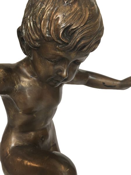 Bronze Brunnen Skulptur "Junge auf Schnecke" H 50 cm