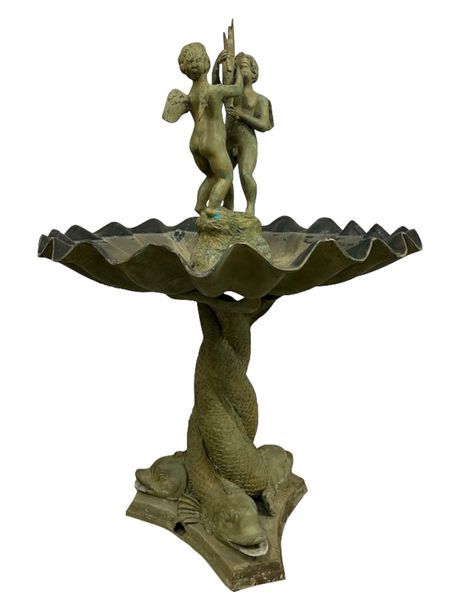 Matz Möbel Bronze Brunnen-Fisch mit 2 kleinen Statuen