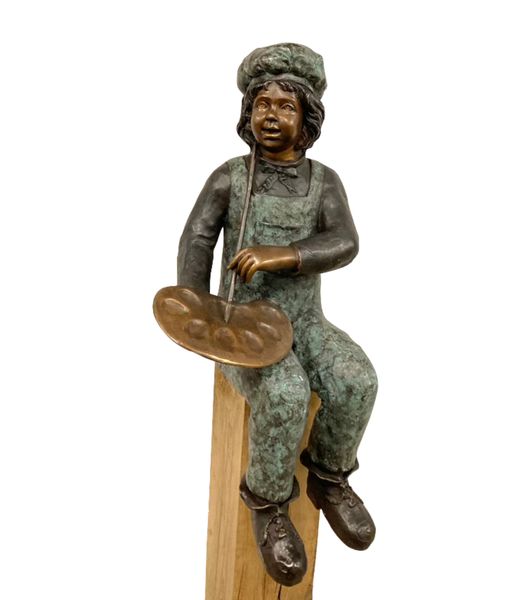 Gartenskulptur "Junge als Maler" H 90 cm, Gartenfigur Bronze, Gartendekoration