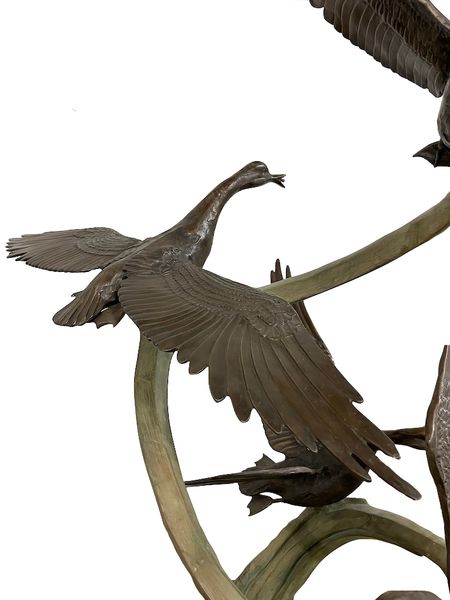 Bronze Garten Skulptur "Brunnen mit 4 Enten"