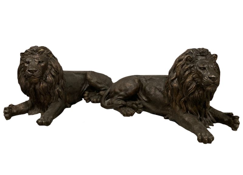 Große Bronze Skulptur "liegendes Löwen Paar"