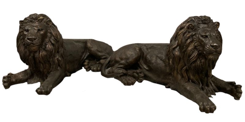 Große Bronze Skulptur "liegendes Löwen Paar"