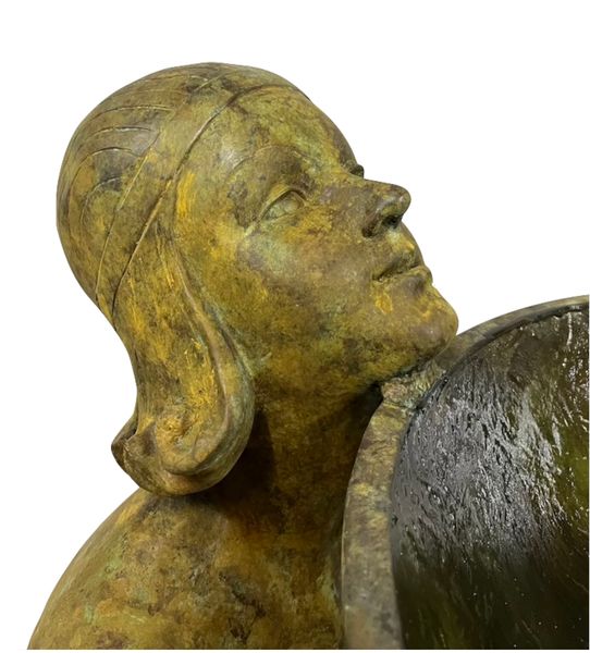 Garten Skulptur Bronze "Lady mit Vogelbad" Art Deco Statue
