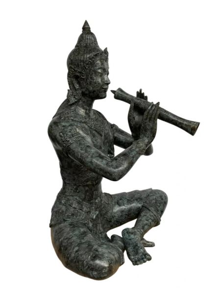 Bronze Skulptur "Flötenspieler-Tempelwächter" H 95 cm