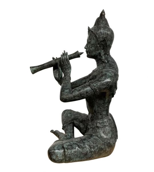 Bronze Skulptur "Flötenspieler-Tempelwächter" H 95 cm
