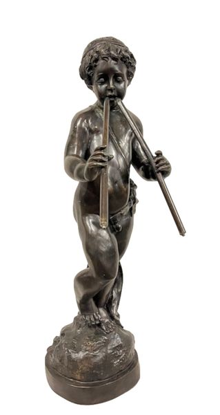 Garten Skulptur Bronze "Junge mit Flöten-Brunnen" Wasserspiel