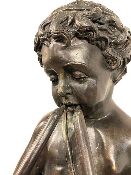 Garten Skulptur Bronze "Junge mit Flöten-Brunnen" Wasserspiel