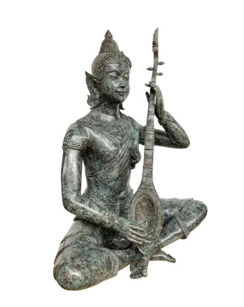 Bronze Skulptur "Lauten Spieler-Tempelwächter" H 95 cm