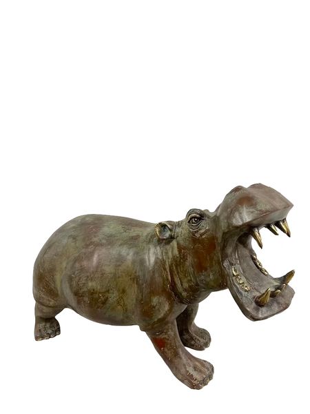 Bronze Skulptur "Nilpferd"  L 55 x H 30 cm antik grün "Hippo-Flusspferd"