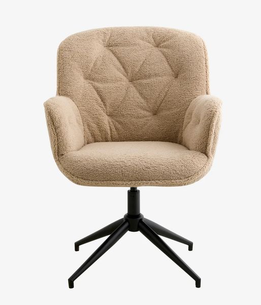LUNA, Bürostuhl beige Bouclé-Stoff-schwarzer Metallfuß, Drehstuhl