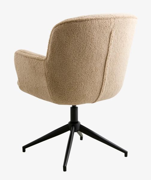LUNA, Bürostuhl beige Bouclé-Stoff-schwarzer Metallfuß, Drehstuhl