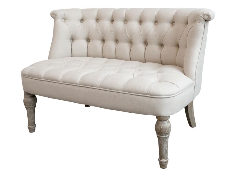 LILO, Landhaus Sofa 2 Sitzer creme-weiß Stoff Chesterfield-Look