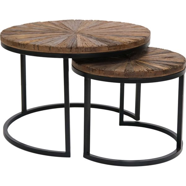 LUCA, Couchtisch 2er Set Holz Metall recycelt im Industriedesign