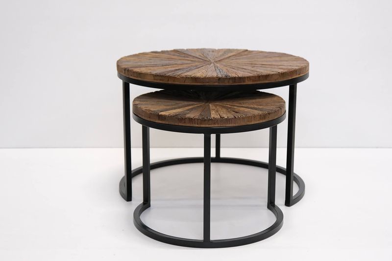 LUCA, Couchtisch 2er Set Holz Metall recycelt im Industriedesign
