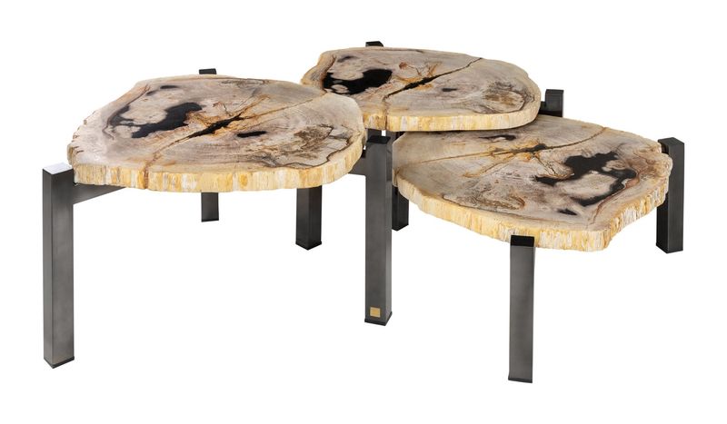 DENA, Designer Couchtisch - Set aus 3 Tischen aus versteinertem Holz