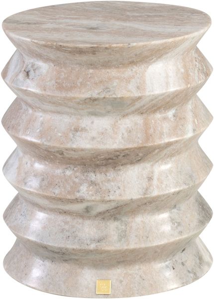 HAJA, Marmor Beistelltisch beige-grau rund 30,5 cm, Designer Marmor Hocker