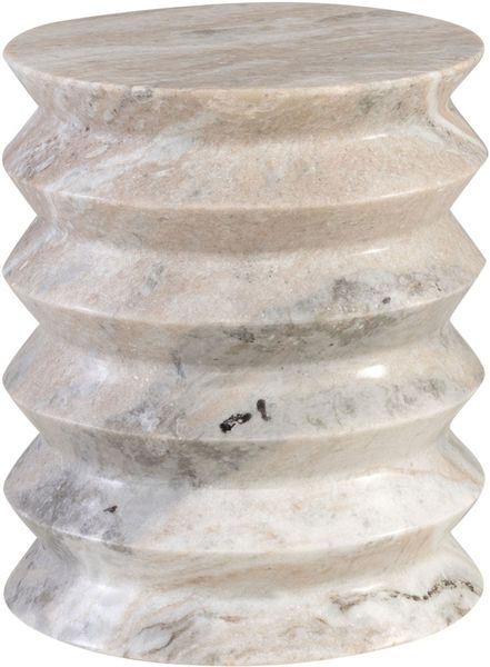 HAJA, Marmor Beistelltisch beige-grau rund 30,5 cm, Designer Marmor Hocker