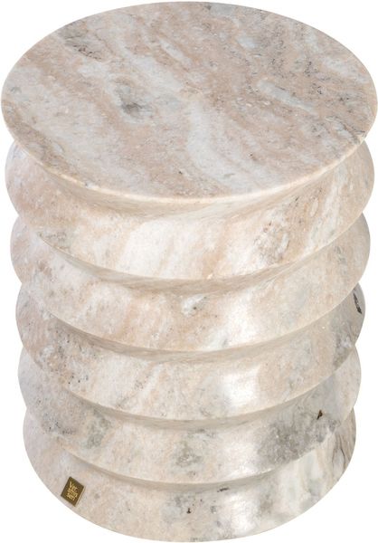 HAJA, Marmor Beistelltisch beige-grau rund 30,5 cm, Designer Marmor Hocker