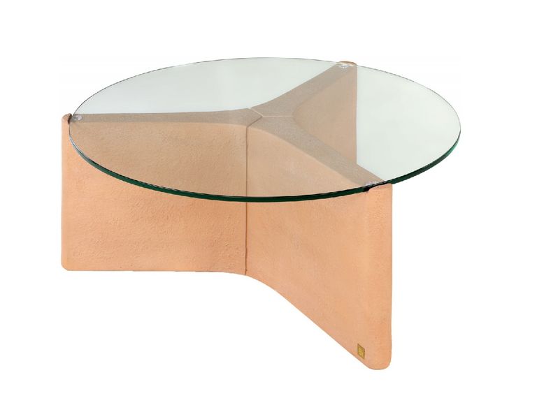 JEN, Designer Couchtisch rund Farbe: terrakotta Beton-Glas
