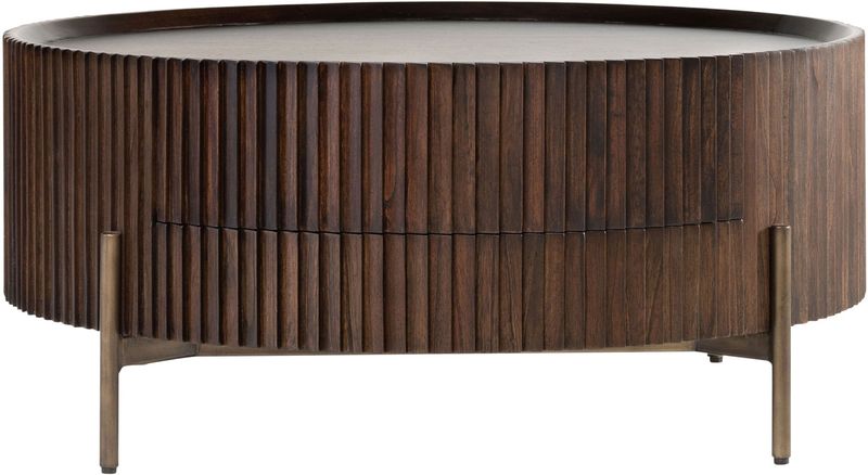 POGO, Designer Couchtisch rund 90 cm Holz-Messing mit Schublade, Designermöbel