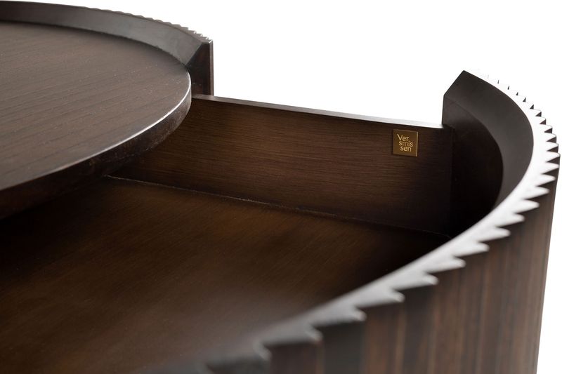 POGO, Designer Couchtisch rund 90 cm Holz-Messing mit Schublade, Designermöbel