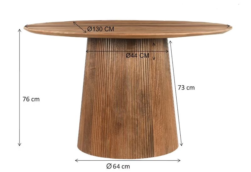SALVA, Esstisch rund 130 cm Holz natur Säulenfuß