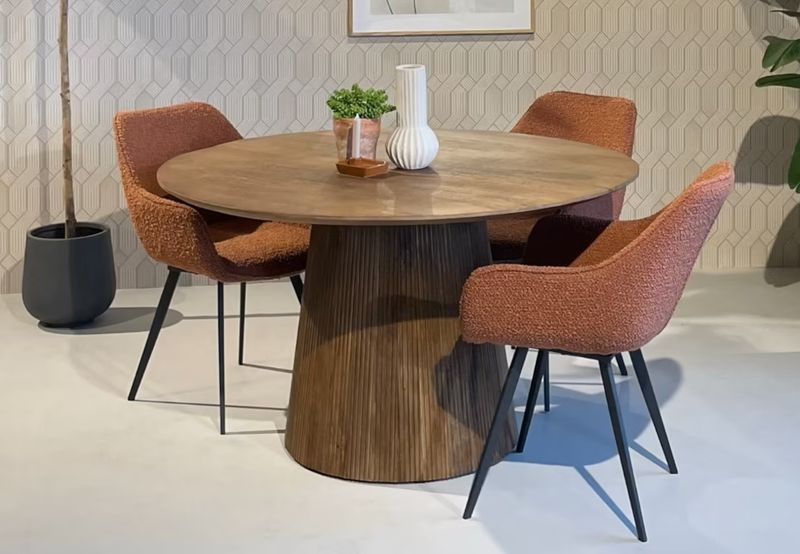 SALVA, Esstisch rund 130 cm Holz natur Säulenfuß