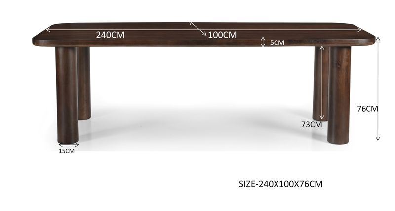 BAO, Esstisch 240 cm rechteckig dunkles Holz-runde Beine, Holztisch