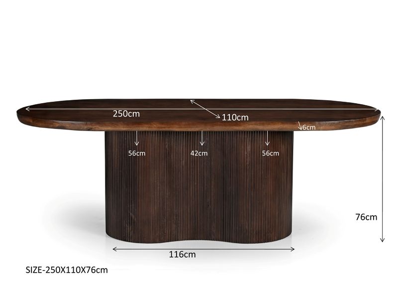 VILA, Esstisch oval 250 cm dunkelbraun Holz, Säulentisch