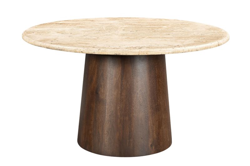 TINO, Esstisch rund 130 cm Marmor & Holz Mittelsäule