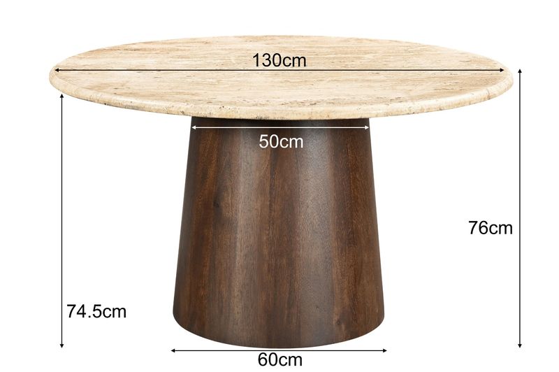 TINO, Esstisch rund 130 cm Marmor & Holz Mittelsäule