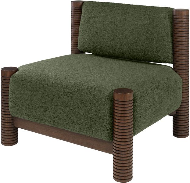 Matz Möbel Sessel EIKE, Lounge-Sessel grüner Stoff - Holz dunkelbraun