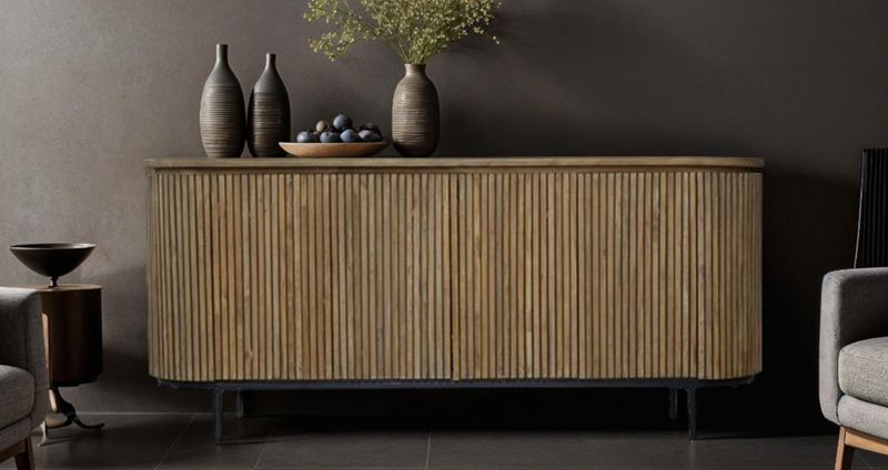 Designer Sideboard SANA oval Breite 180 cm Holz-Metall, Designermöbel